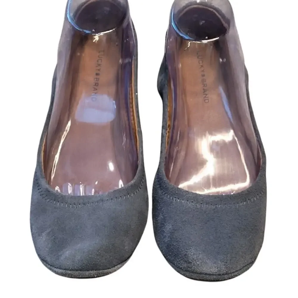 Lucky Brand Gray Round Toe Ballet Flats Slip On Shoes Suede Leather sz 7.5